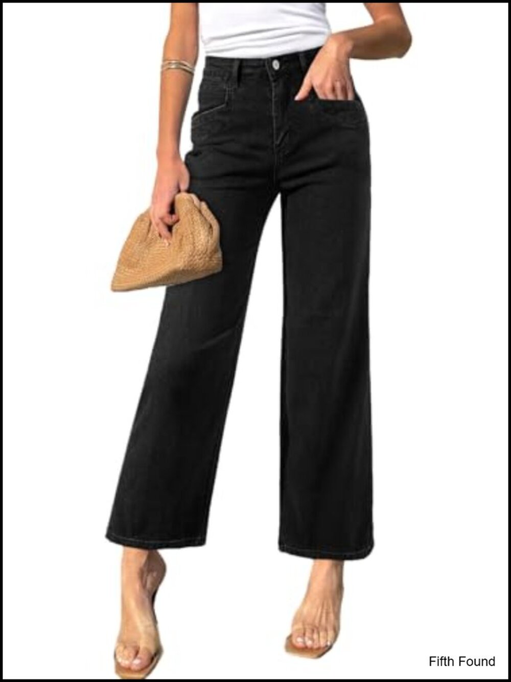 High Waisted Wide Leg Ankle Jeans Stretchy Straight Leg Denim Pants with Pockets